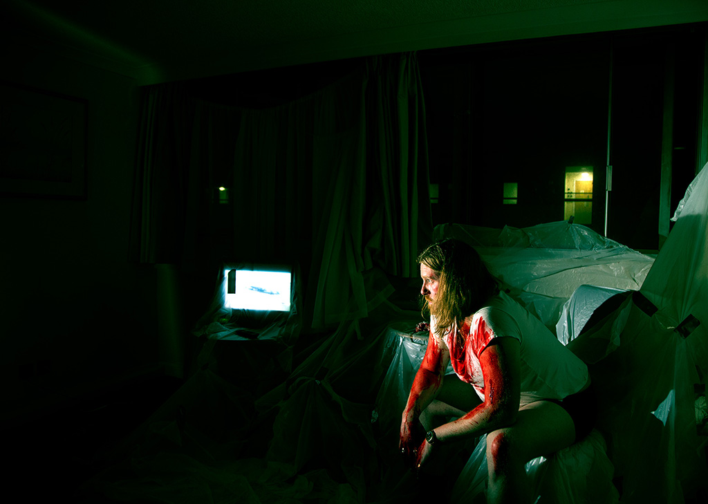 horror hotel room, hotel voyeur, tableau style, short film, moving image, cinematography